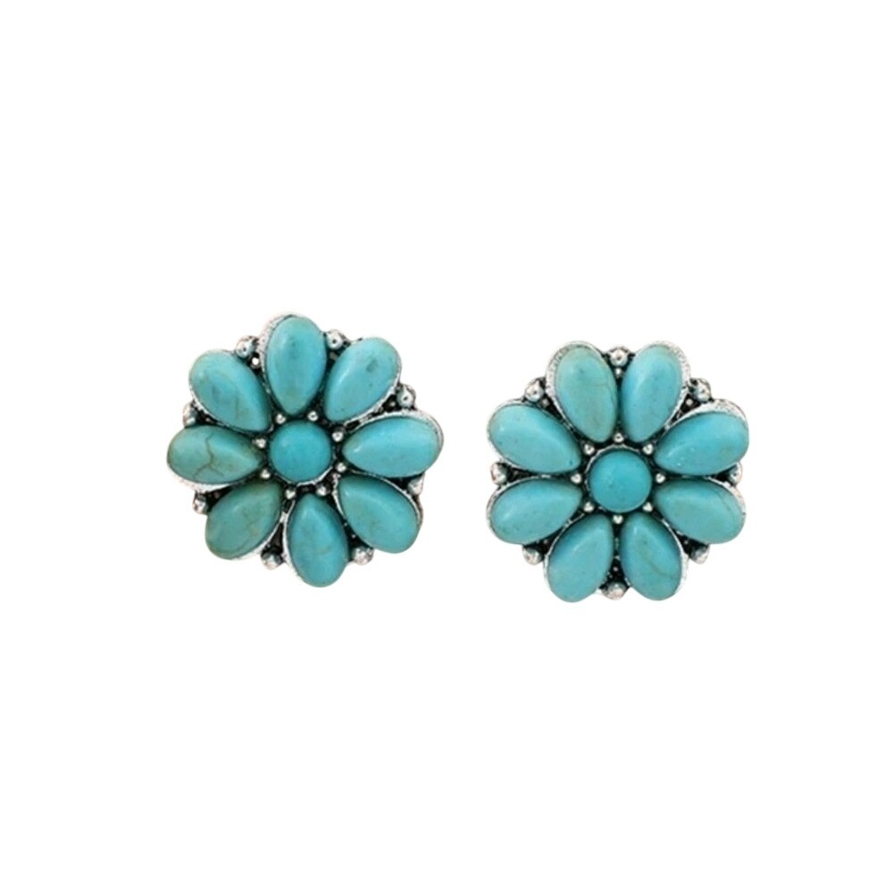 Turquoise Floral‎  stud Earrings